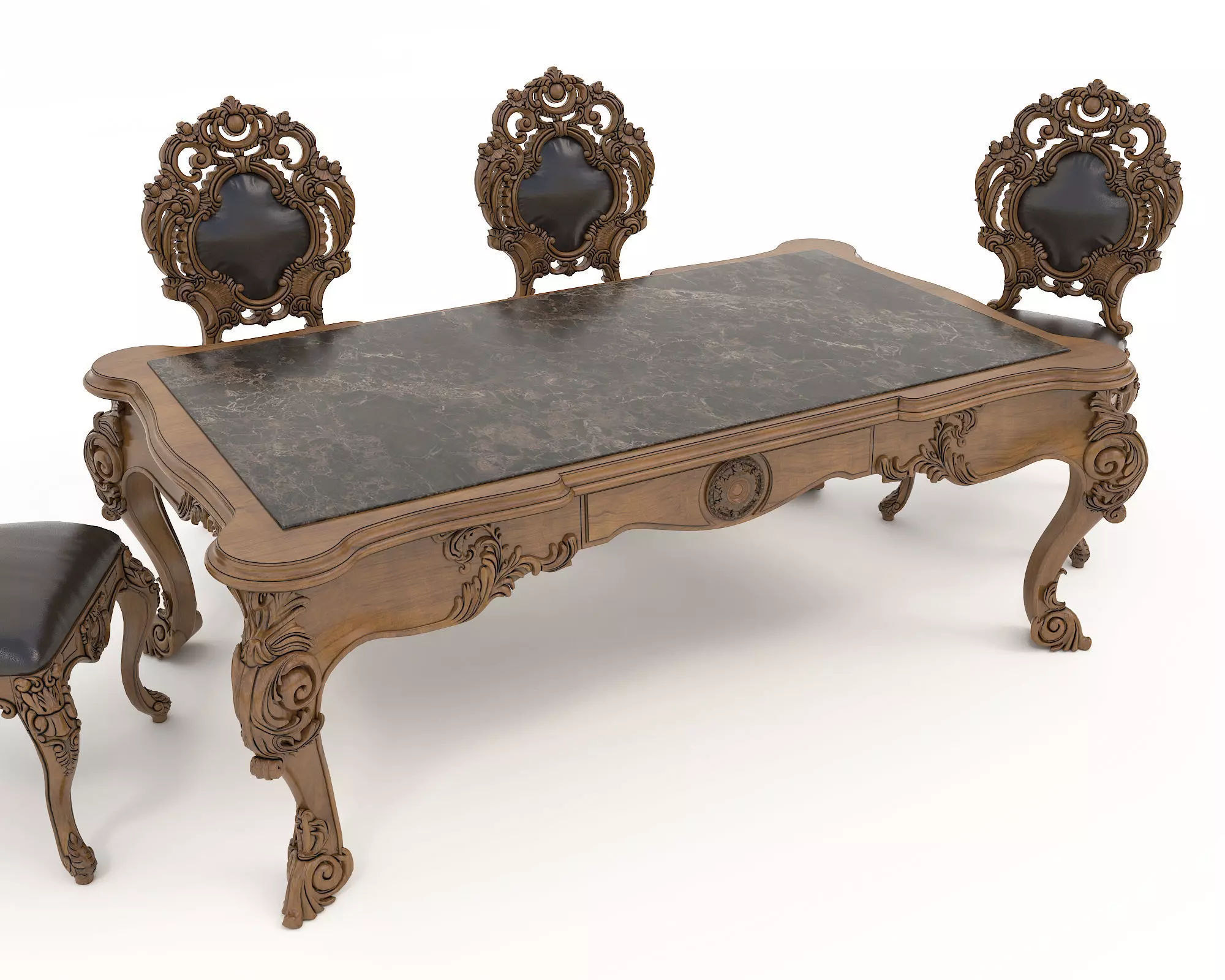 Classic European style Dining Table and Chairs 30 3D model_6