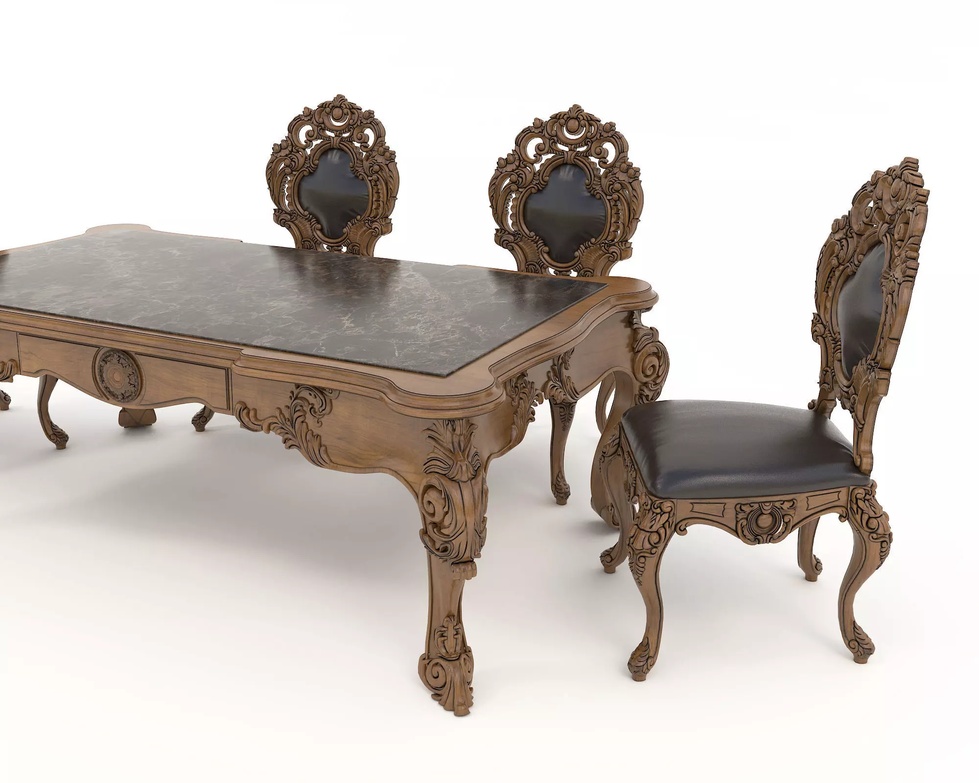 Classic European style Dining Table and Chairs 30 3D model_3