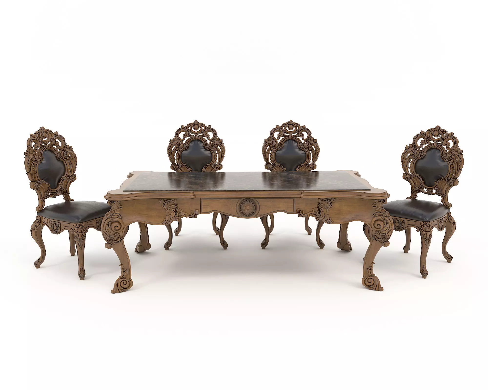 Classic European style Dining Table and Chairs 30 3D model_2