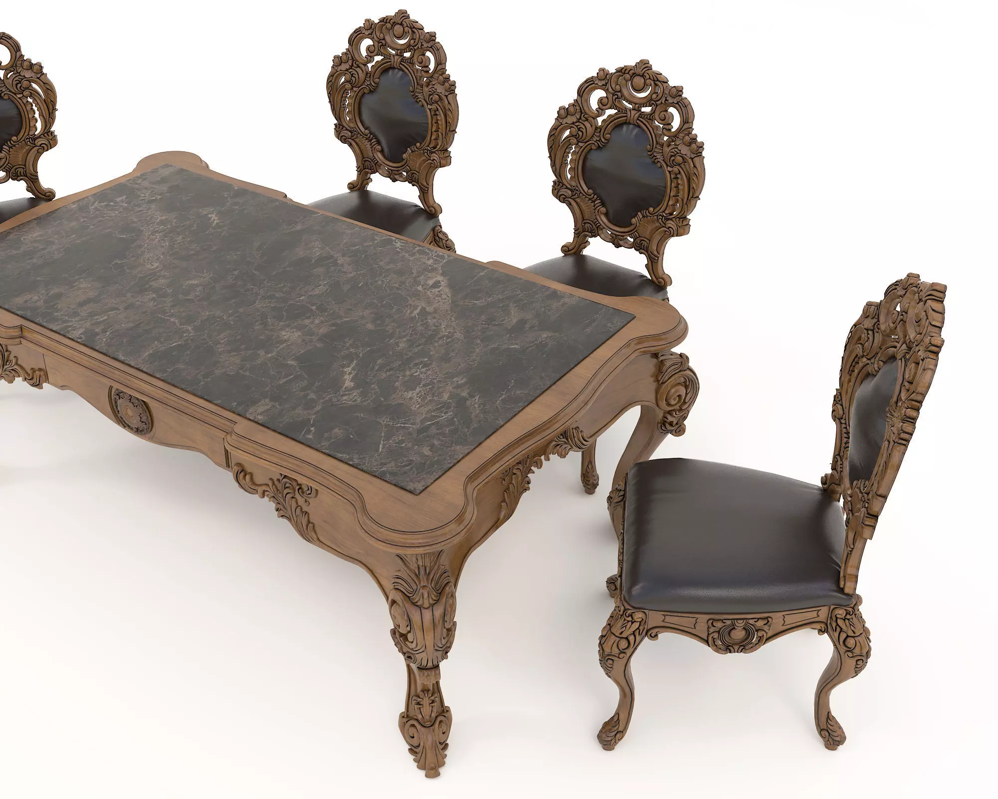 Classic European style Dining Table and Chairs 30 3D model_5