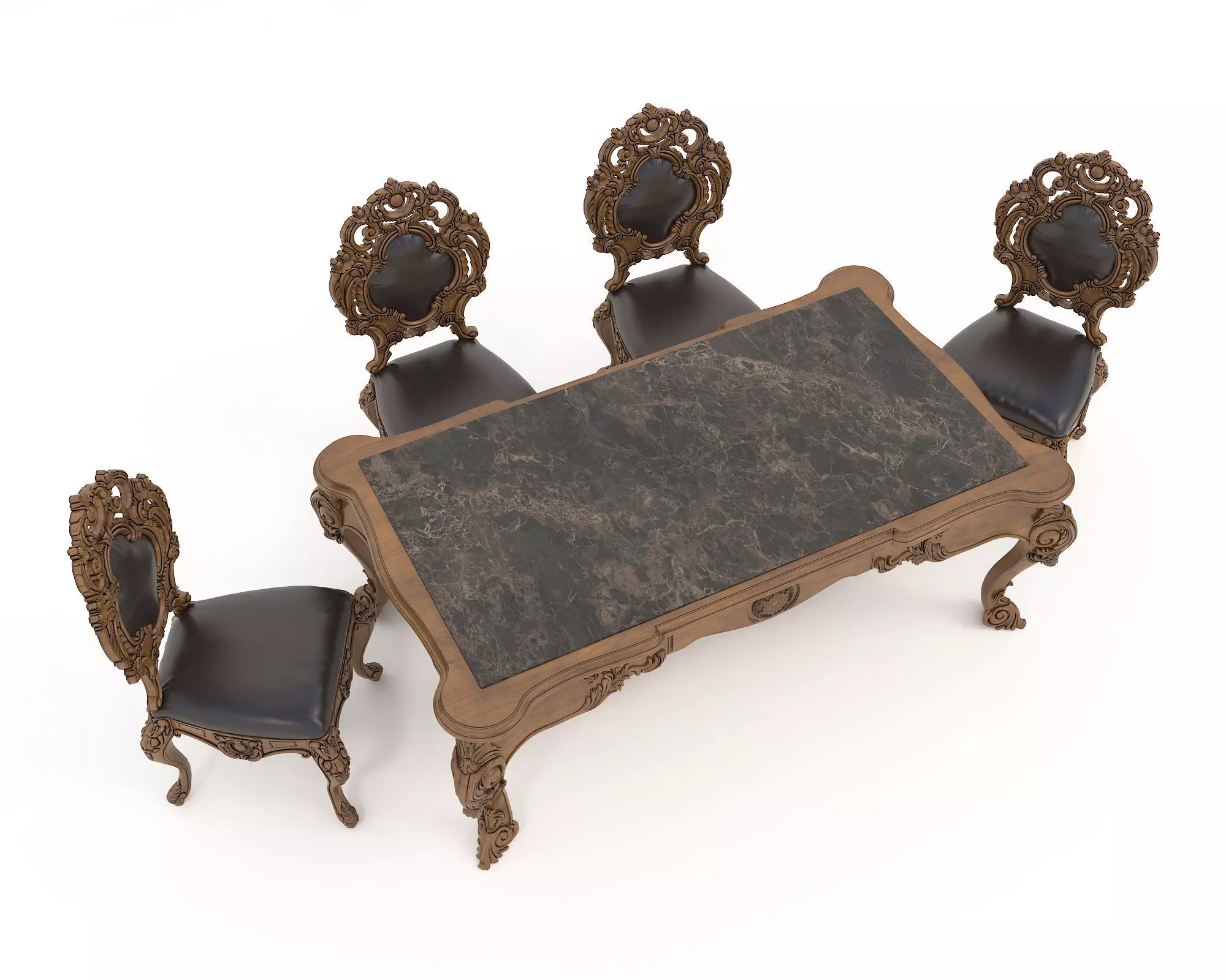 Classic European style Dining Table and Chairs 30 3D model_1