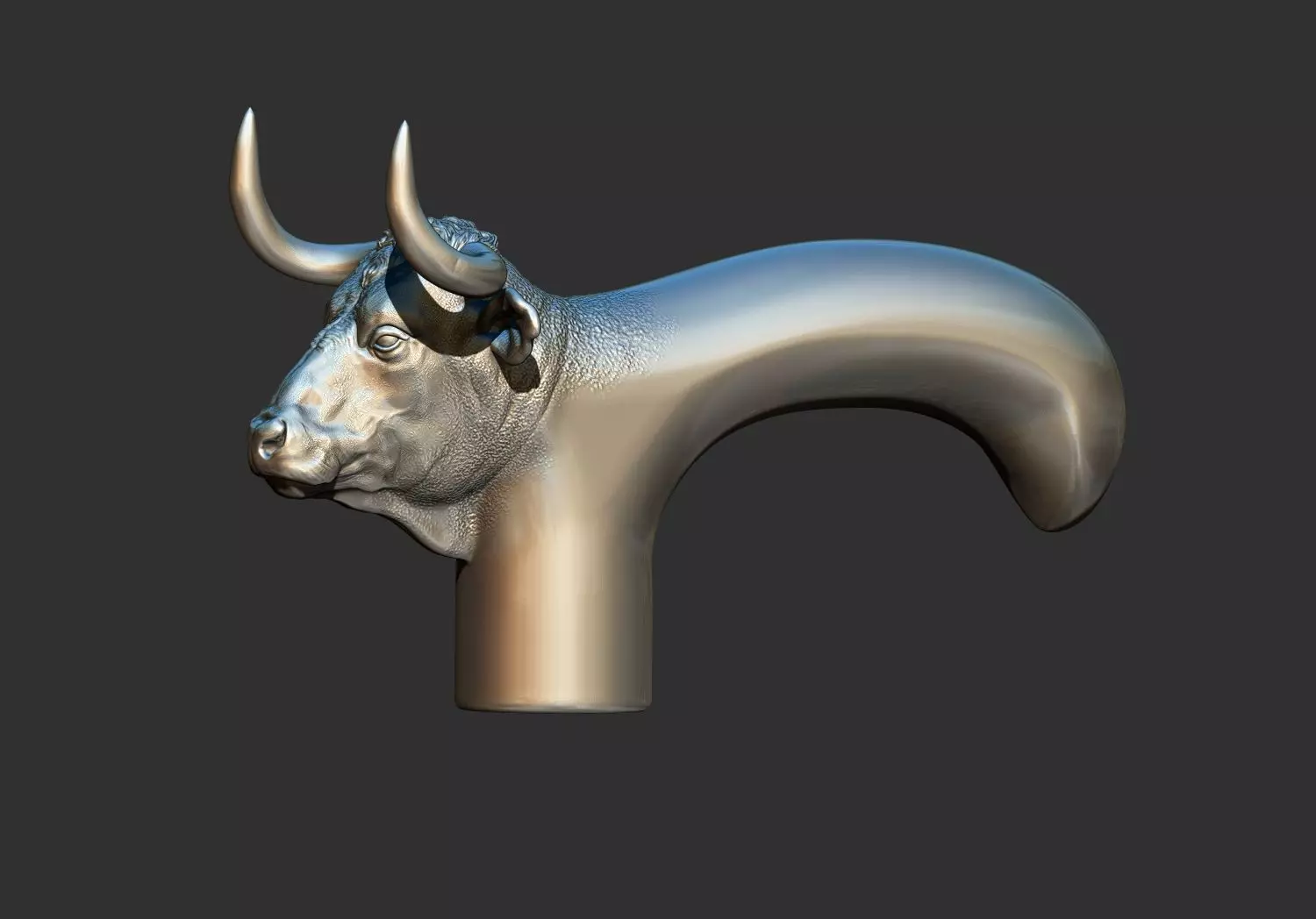 bull ox Head Walking Stick Handle 3D Printable Model CNC 3D print model