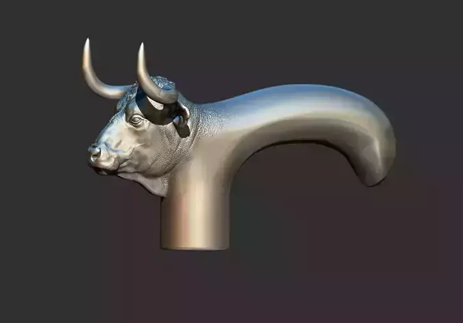 bull ox Head Walking Stick Handle 3D Printable Model CNC 