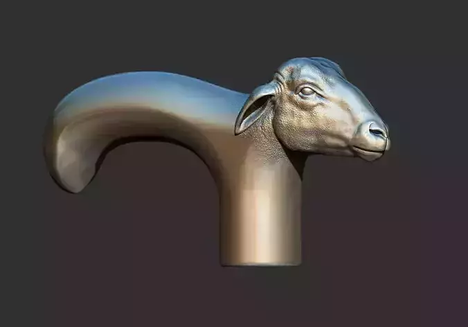 sheep Head Walking Stick Handle 3D Printable Model CNC 