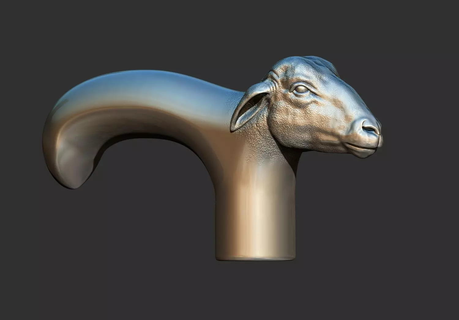 sheep Head Walking Stick Handle 3D Printable Model CNC 3D print model