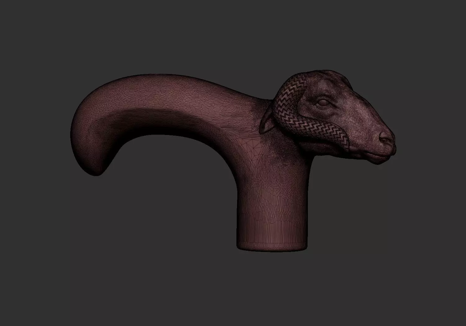 Ram Head Walking Stick Handle 3D Printable Model CNC  3D print model_4