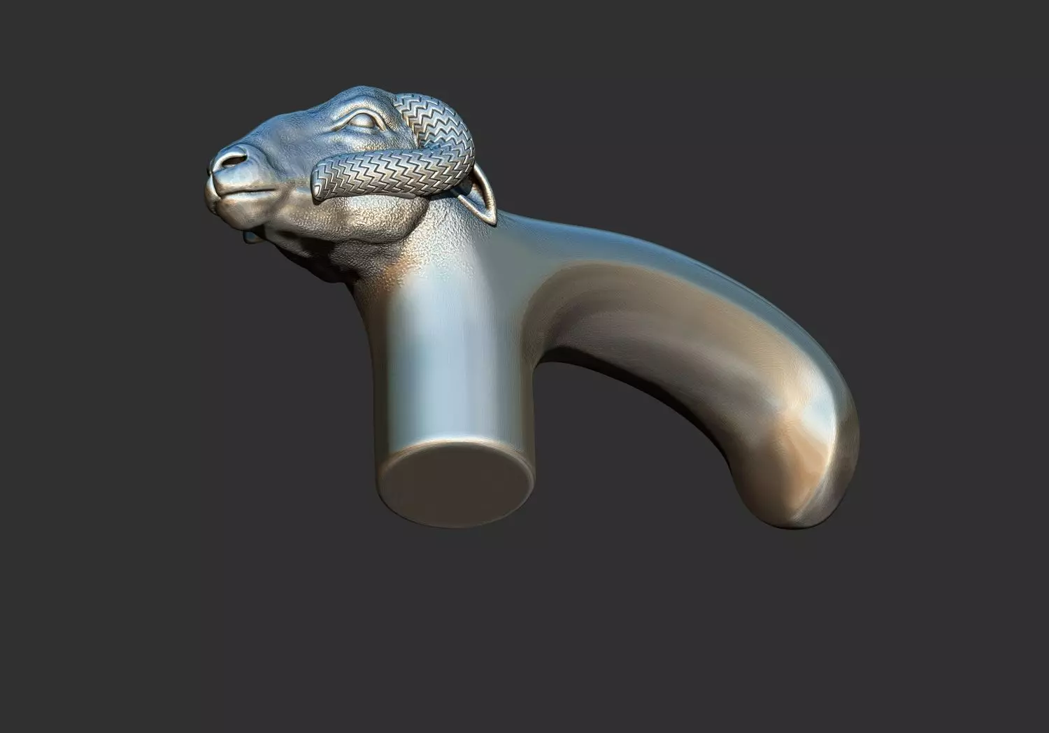 Ram Head Walking Stick Handle 3D Printable Model CNC  3D print model_2