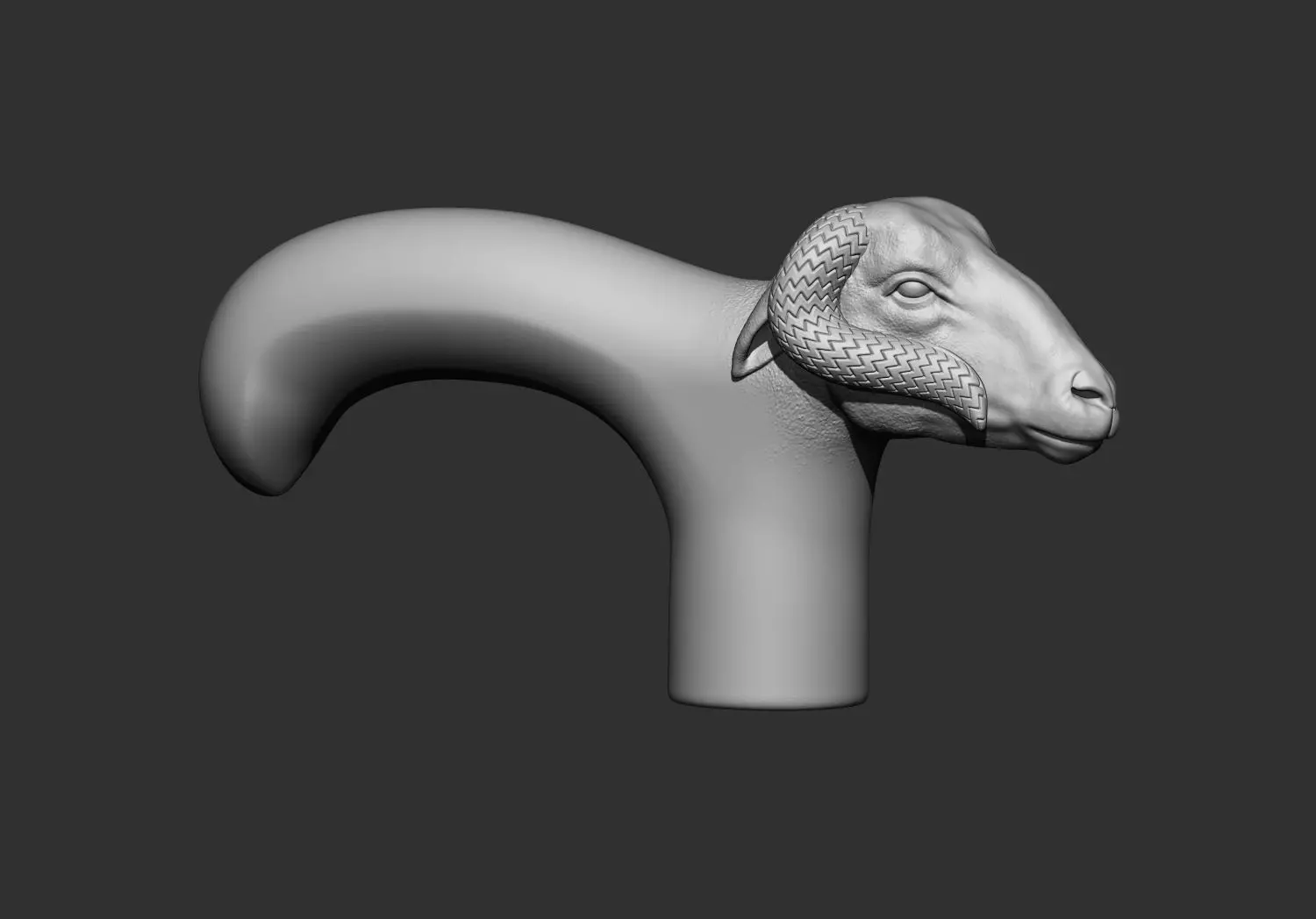 Ram Head Walking Stick Handle 3D Printable Model CNC  3D print model_1