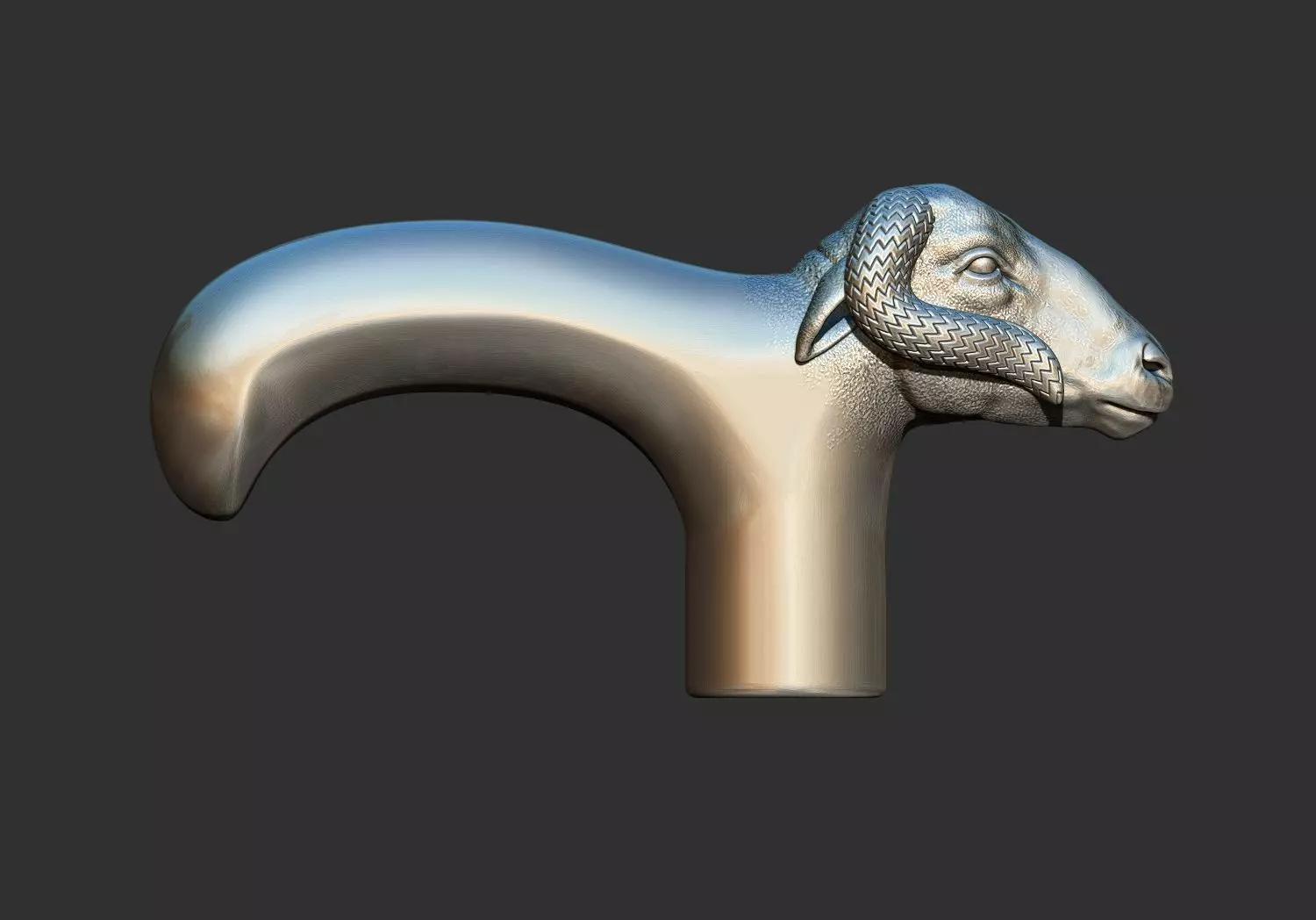 Ram Head Walking Stick Handle 3D Printable Model CNC  3D print model_3