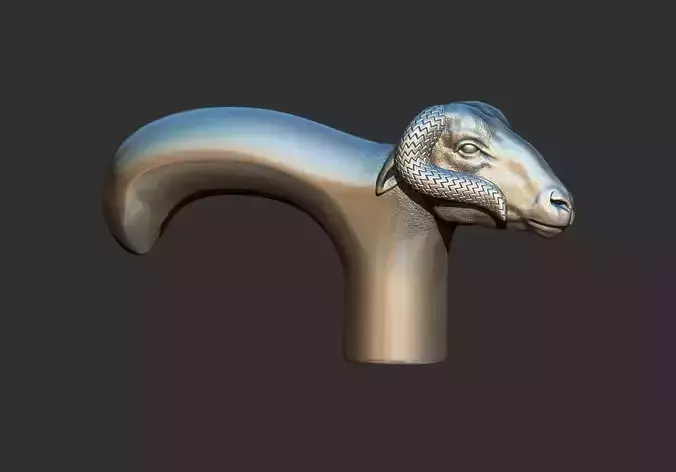 Ram Head Walking Stick Handle 3D Printable Model CNC 