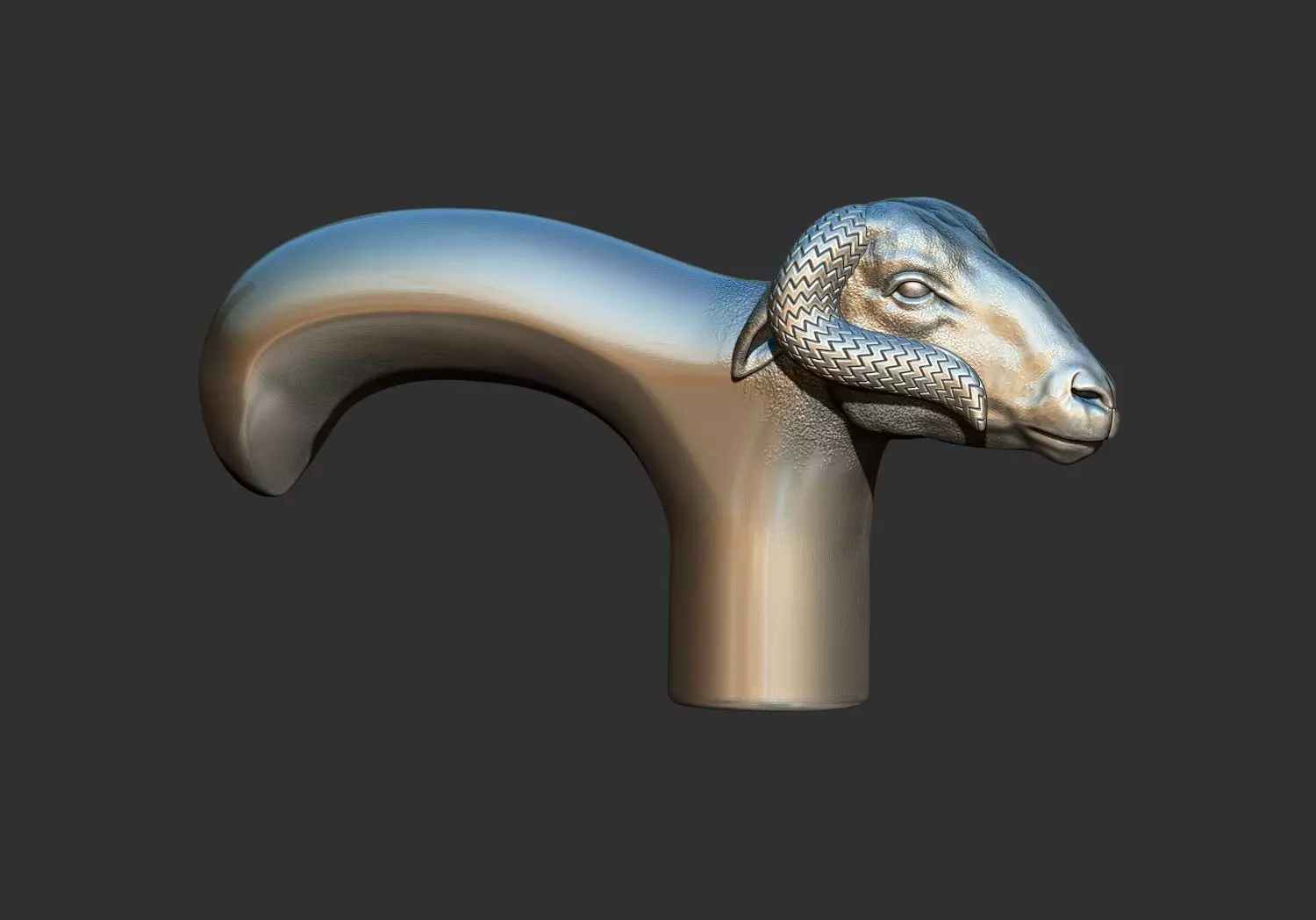 Ram Head Walking Stick Handle 3D Printable Model CNC  3D print model_0