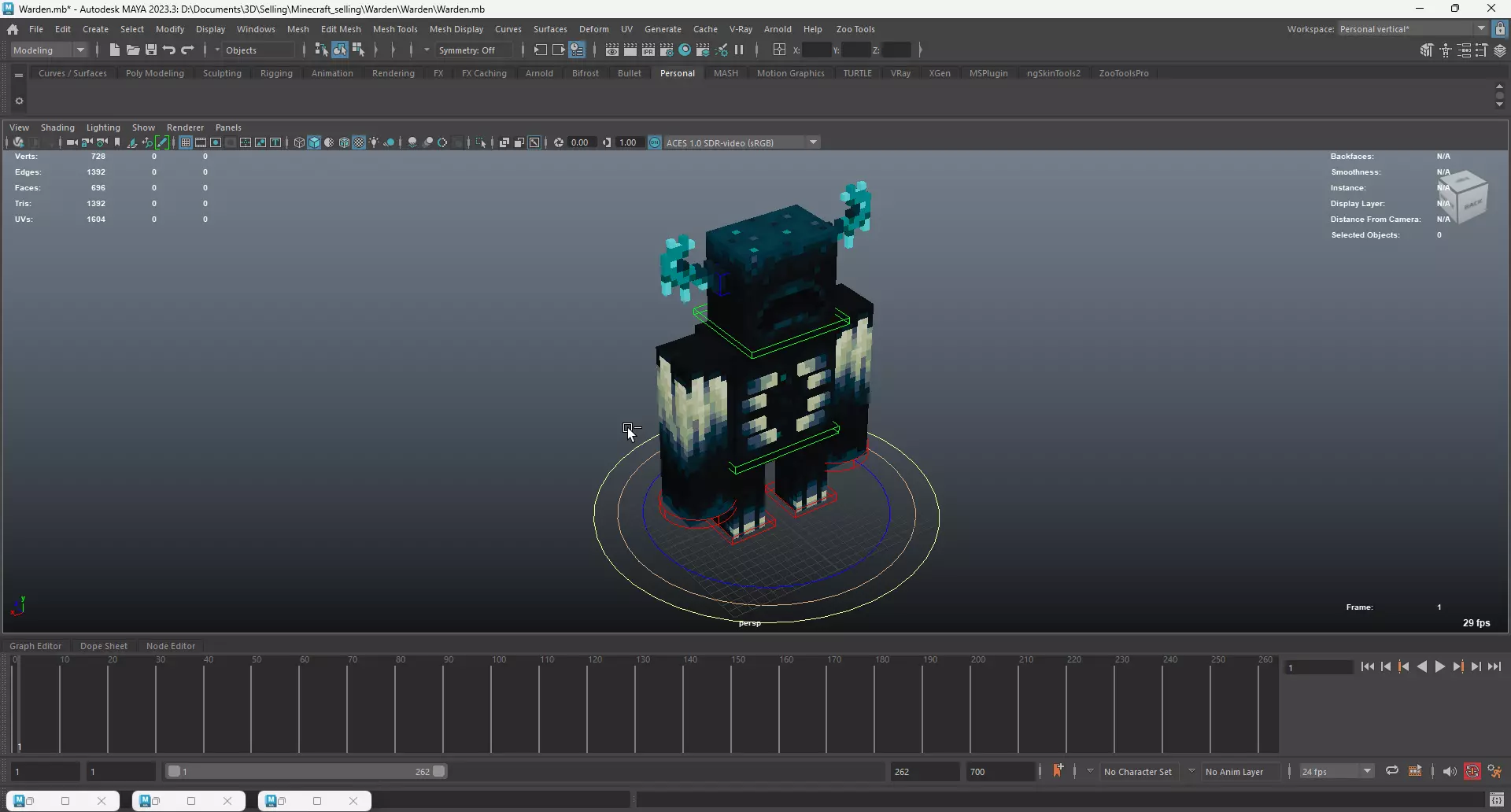 Minecraft Warden Rig Low-poly 3D model_6