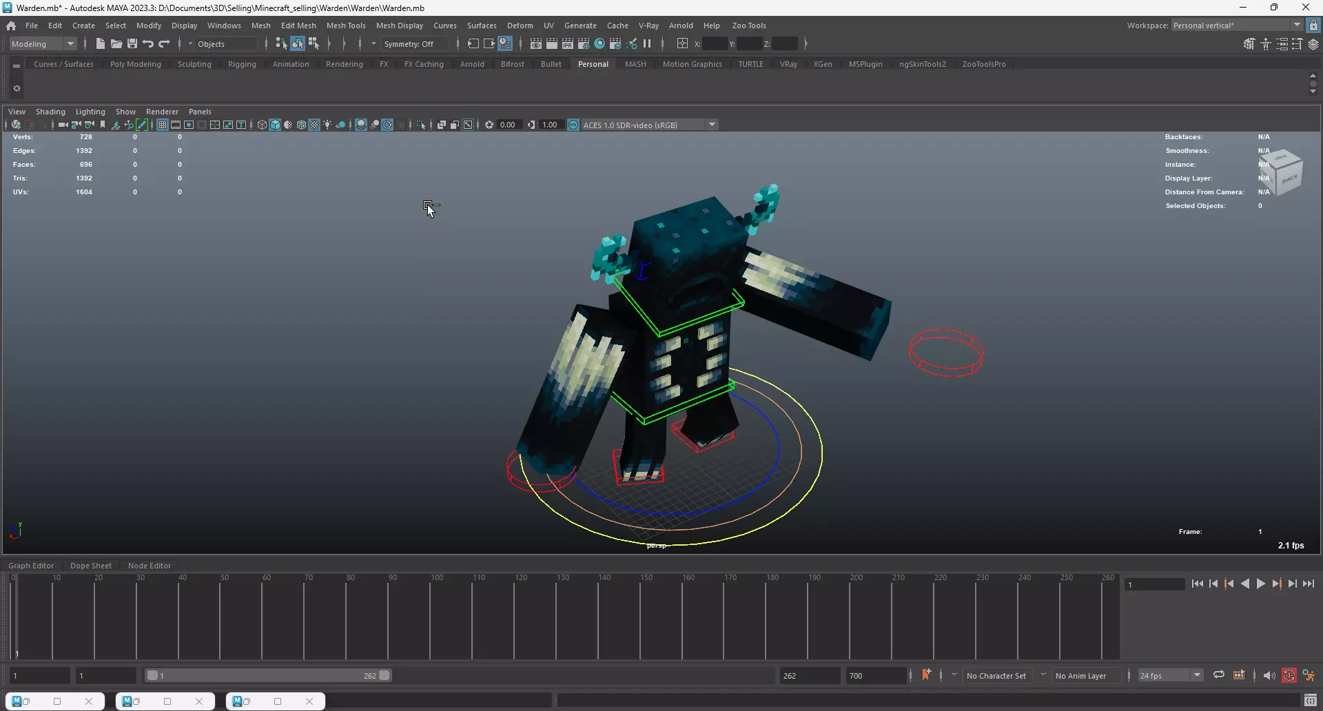 Minecraft Warden Rig Low-poly 3D model_7