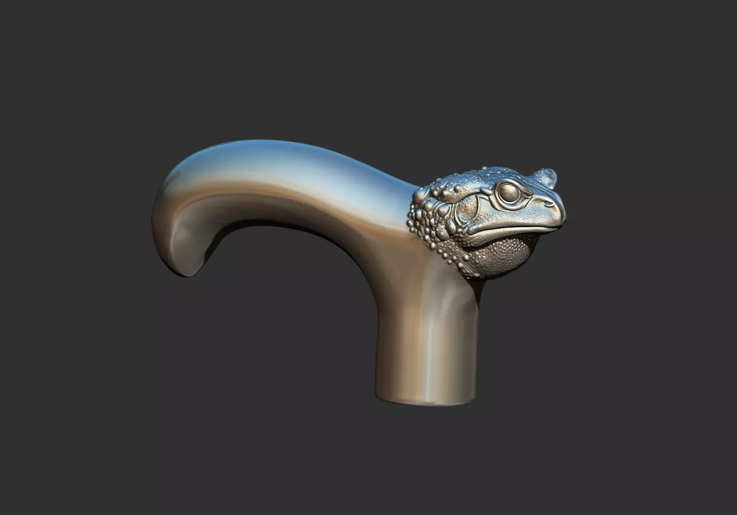 Frog Head Walking Stick Handle 3D Printable Model CNC  3D print model_0