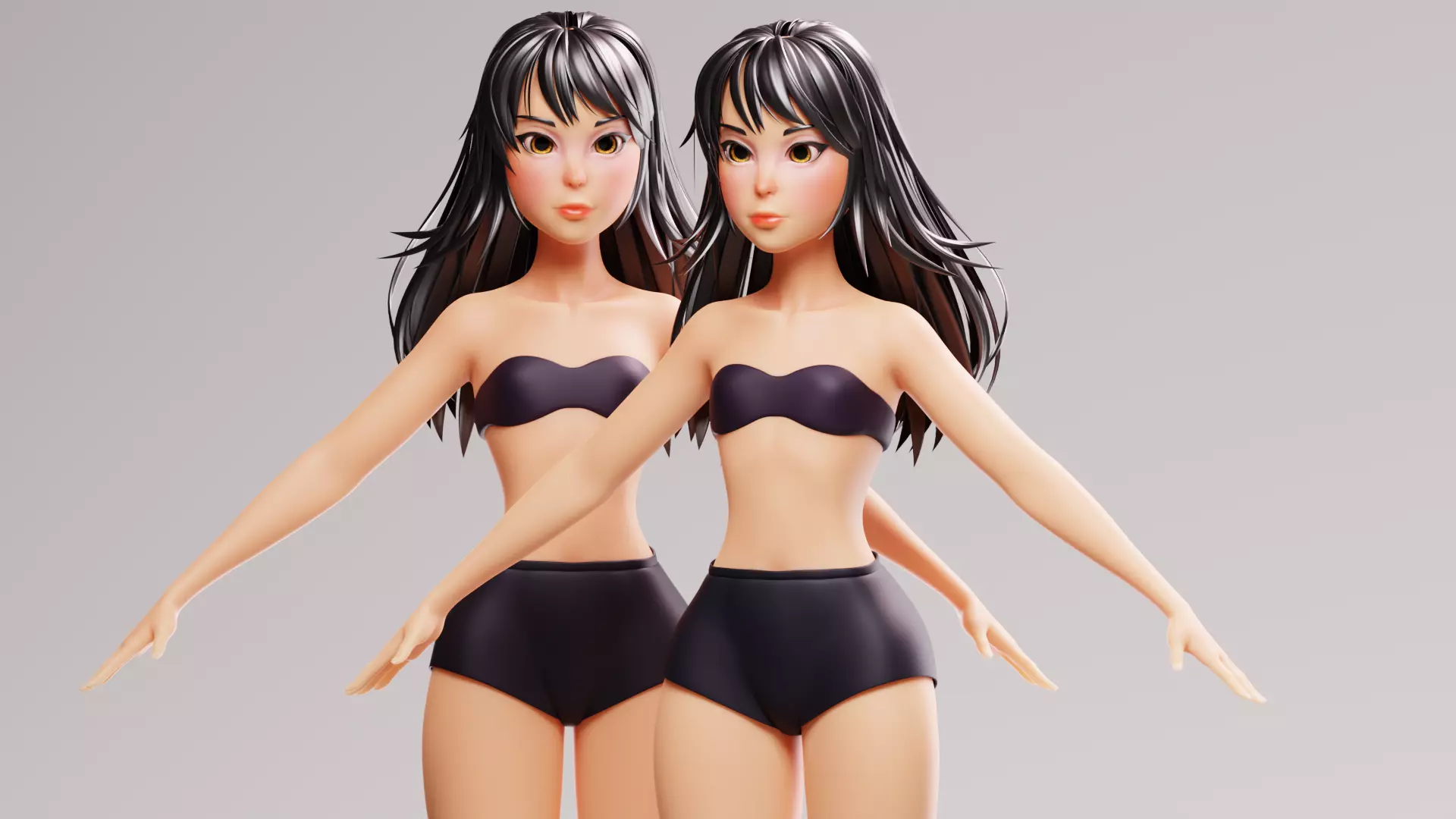 Cartoon female character roxsana base mesh 3D model Low-poly 3D model_8