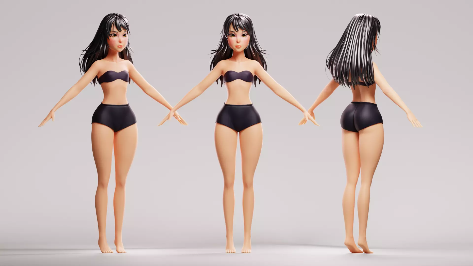 Cartoon female character roxsana base mesh 3D model Low-poly 3D model_4