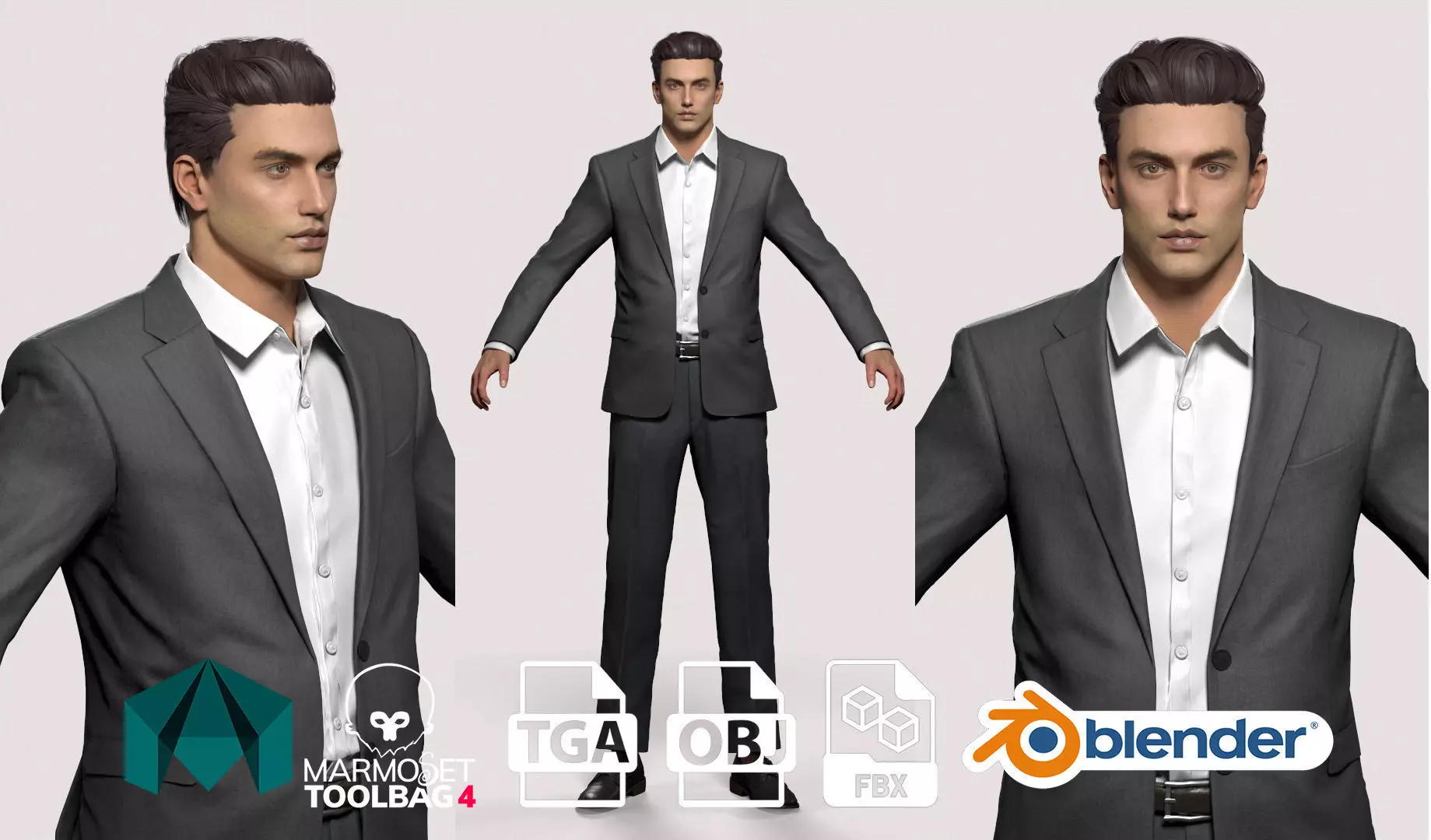 Rigged realistic business man in jacket shirt pants suit Low-poly 3D model