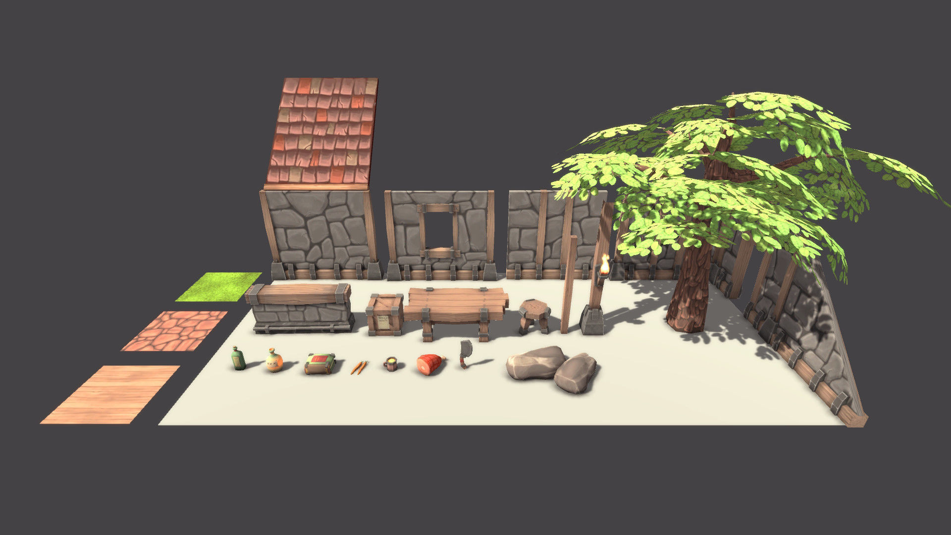 Cartoony tavern and outdoor Low-poly 3D model_4