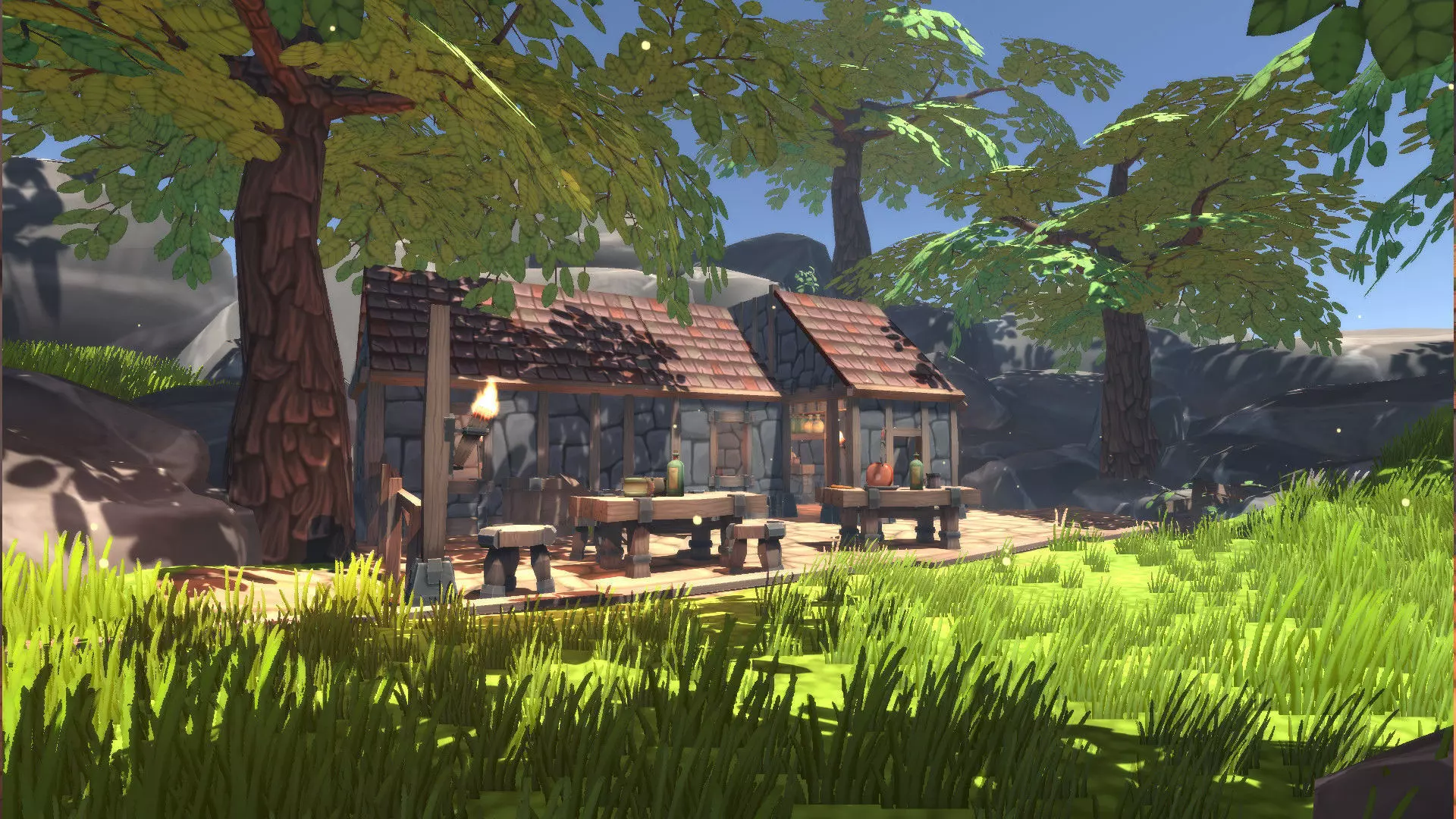 Cartoony tavern and outdoor Low-poly 3D model_0
