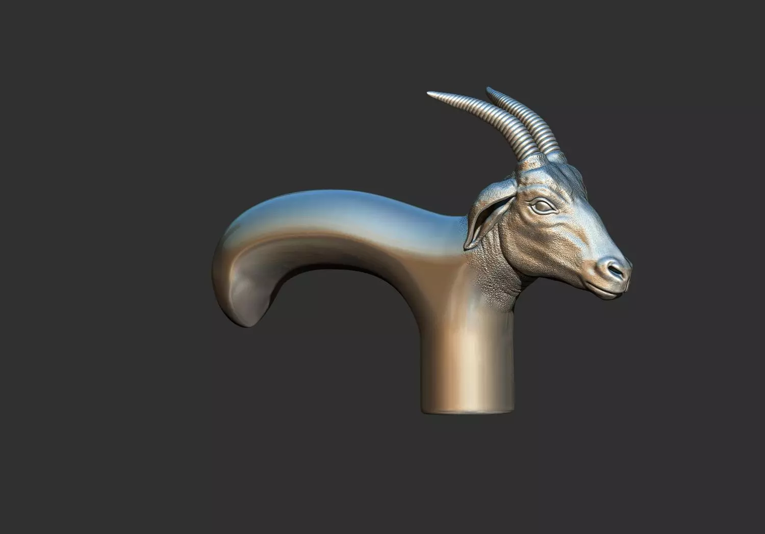 Gazelle goat Head Walking Stick Handle 3D Printable Model CNC  3D print model_0