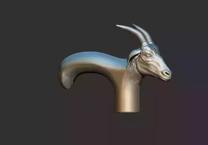 Gazelle goat Head Walking Stick Handle 3D Printable Model CNC 