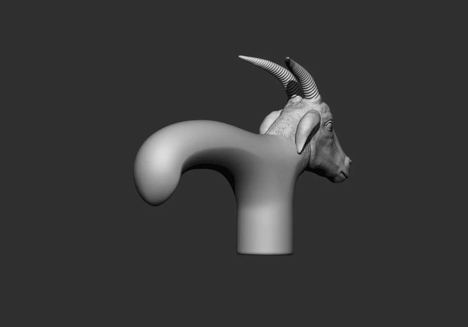 Gazelle goat Head Walking Stick Handle 3D Printable Model CNC  3D print model_2