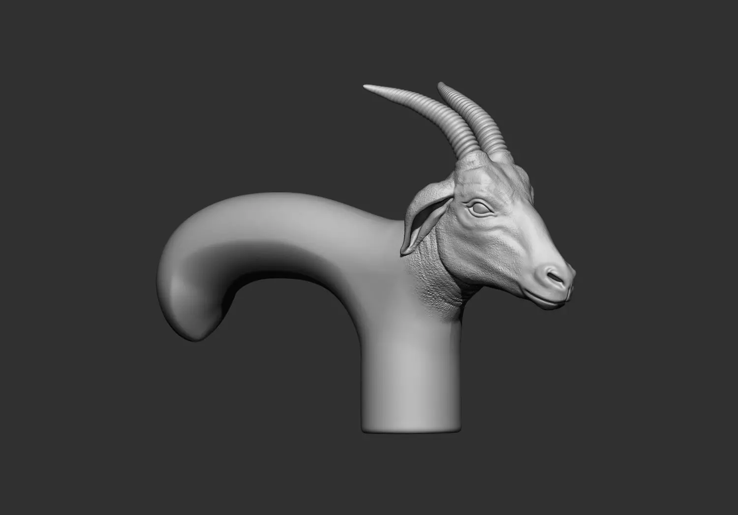 Gazelle goat Head Walking Stick Handle 3D Printable Model CNC  3D print model_1