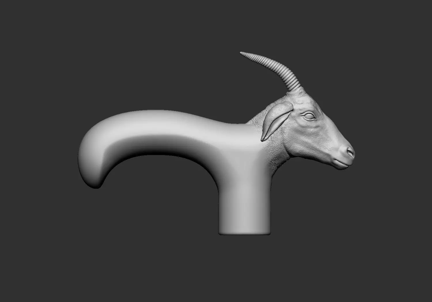 Gazelle goat Head Walking Stick Handle 3D Printable Model CNC  3D print model_3