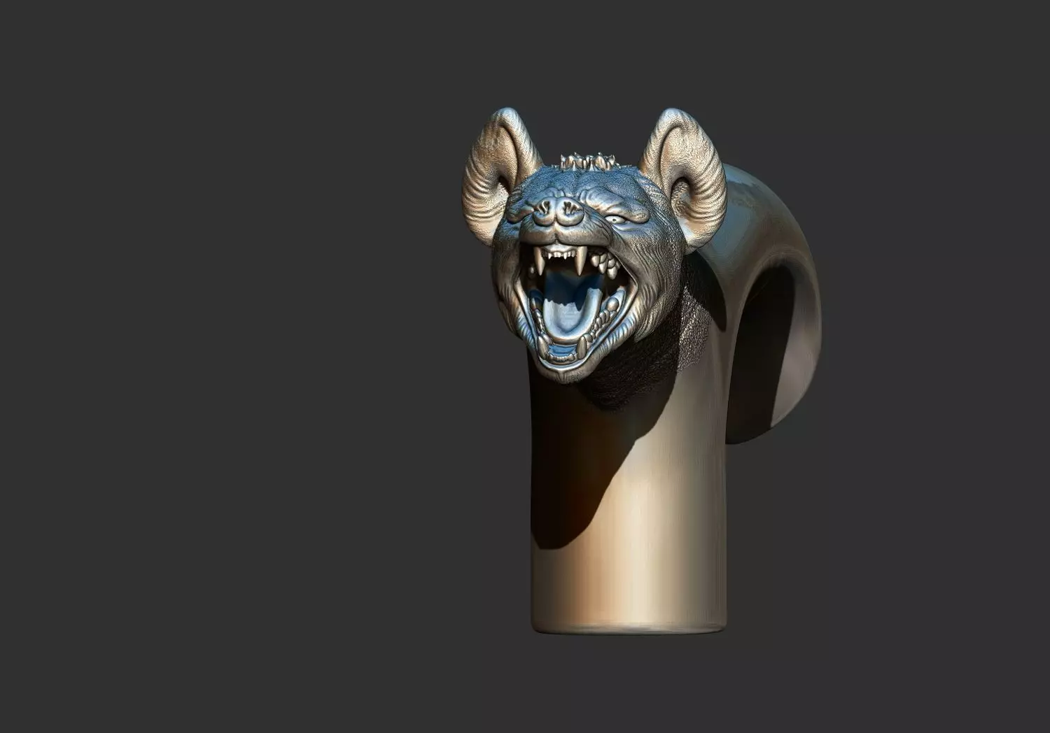 hyena Head Walking Stick Handle 3D Printable Model CNC  3D print model_1