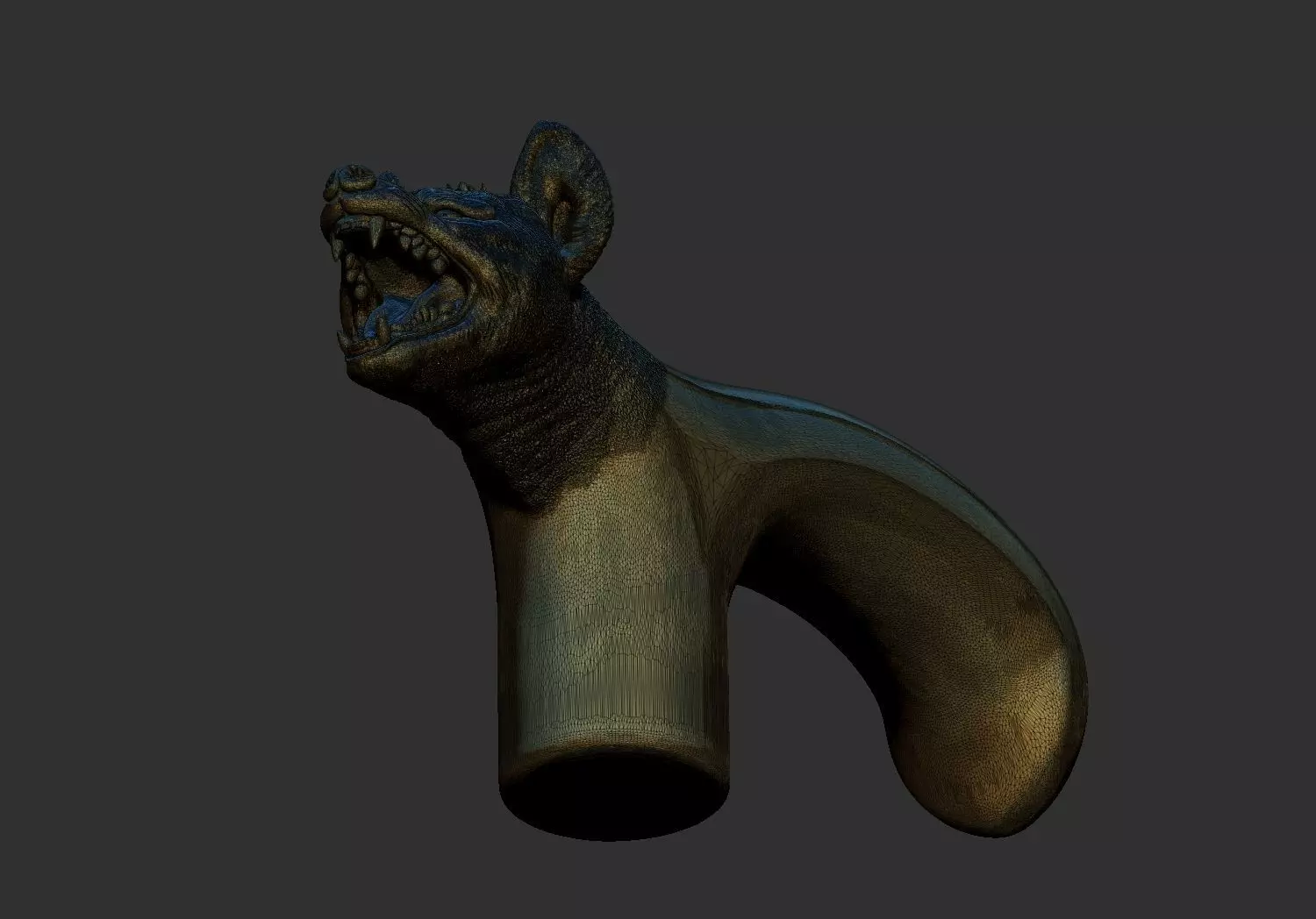 hyena Head Walking Stick Handle 3D Printable Model CNC  3D print model_5