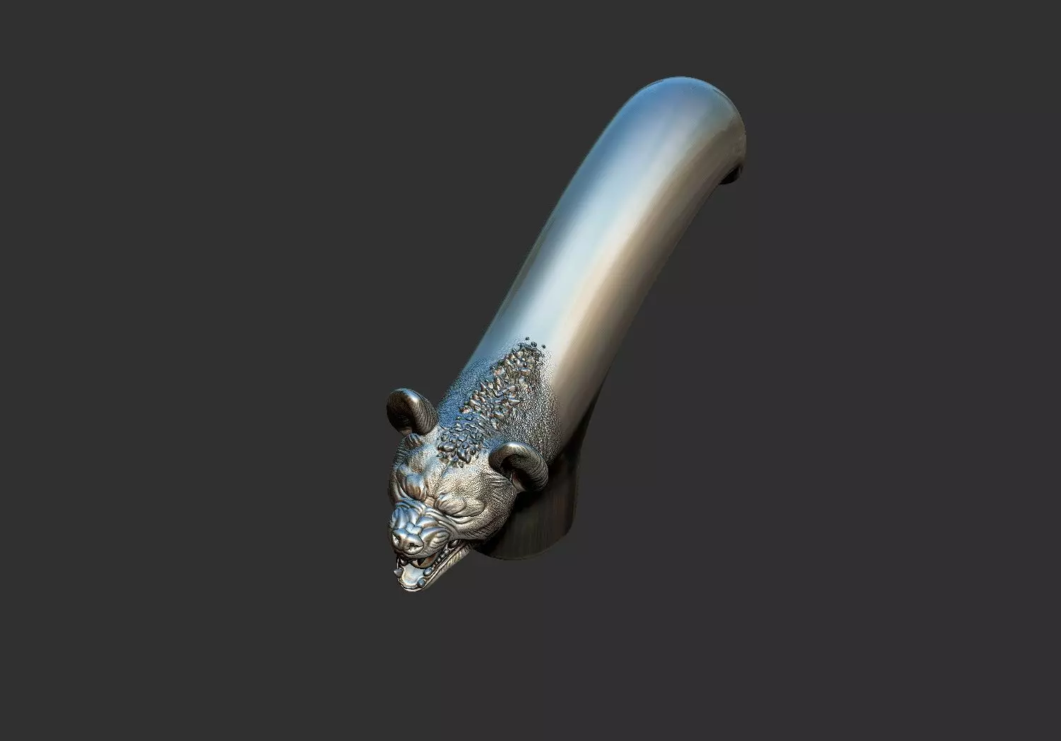 hyena Head Walking Stick Handle 3D Printable Model CNC  3D print model_4