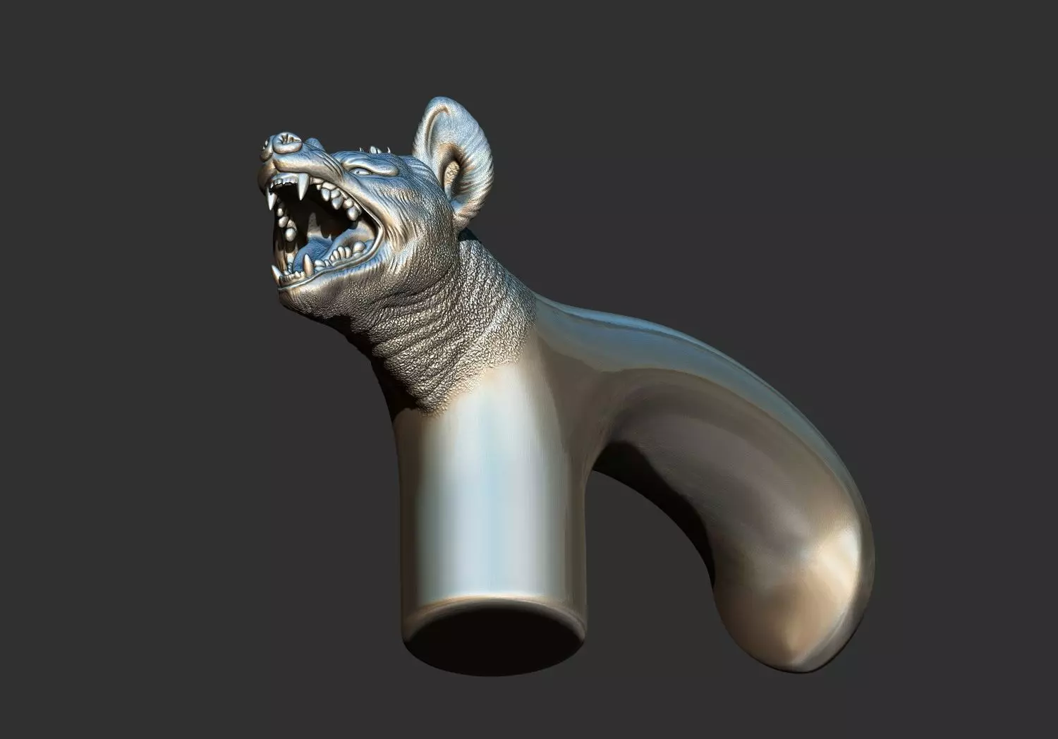 hyena Head Walking Stick Handle 3D Printable Model CNC  3D print model_3