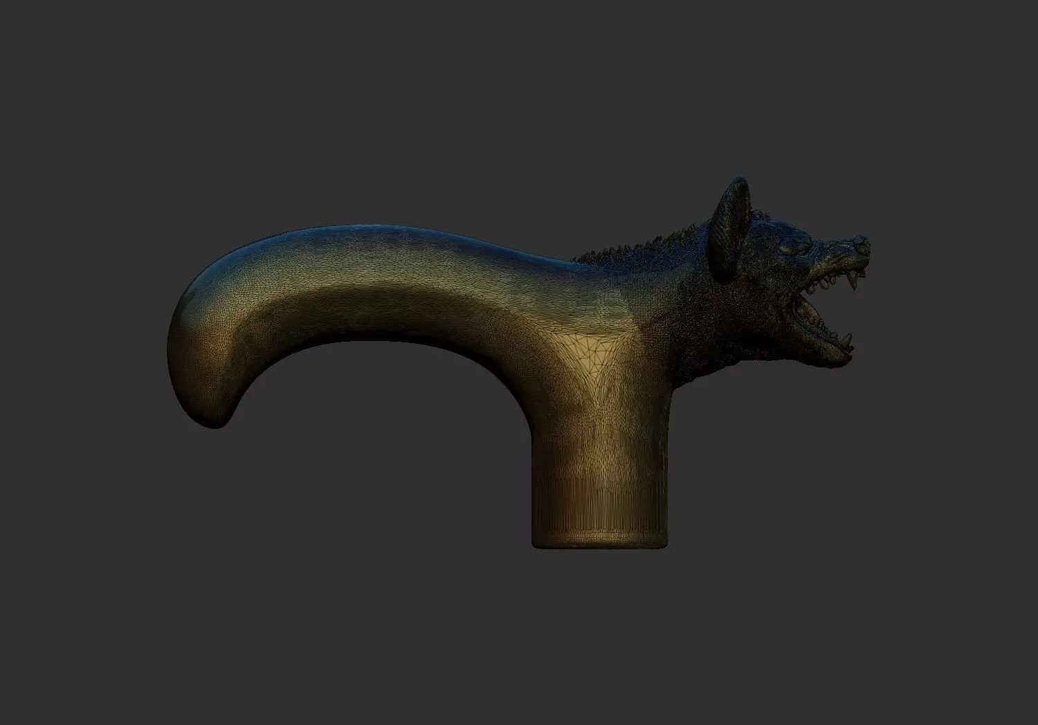 hyena Head Walking Stick Handle 3D Printable Model CNC  3D print model_2