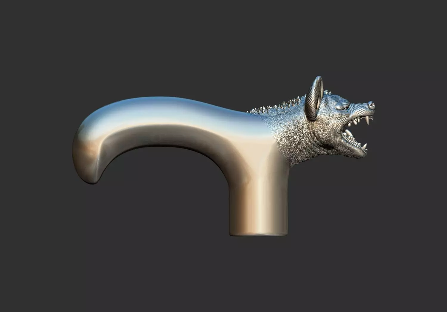 hyena Head Walking Stick Handle 3D Printable Model CNC  3D print model_0