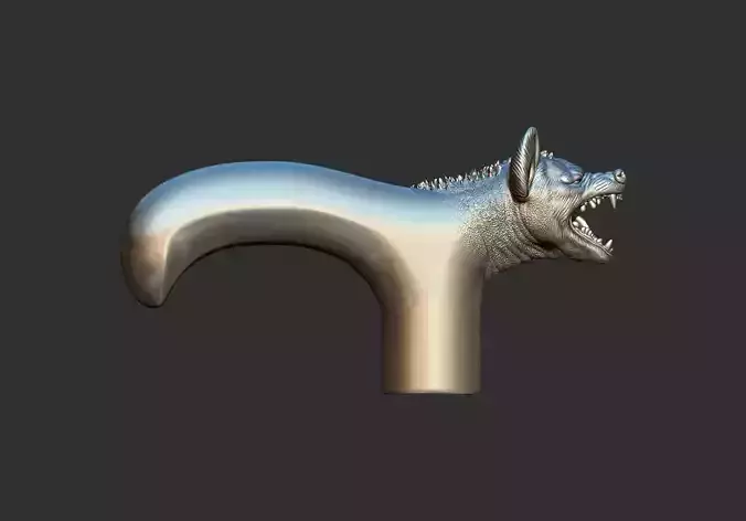 hyena Head Walking Stick Handle 3D Printable Model CNC 