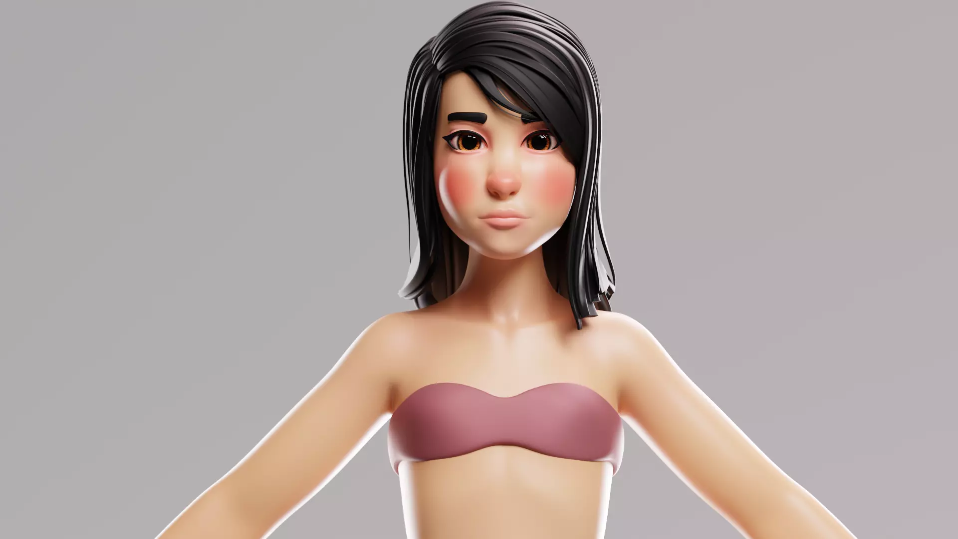 Cartoon female character mochi base mesh 3D model Low-poly 3D model_0