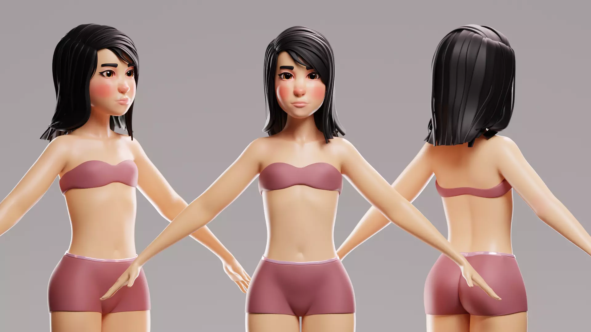 Cartoon female character mochi base mesh 3D model Low-poly 3D model_3