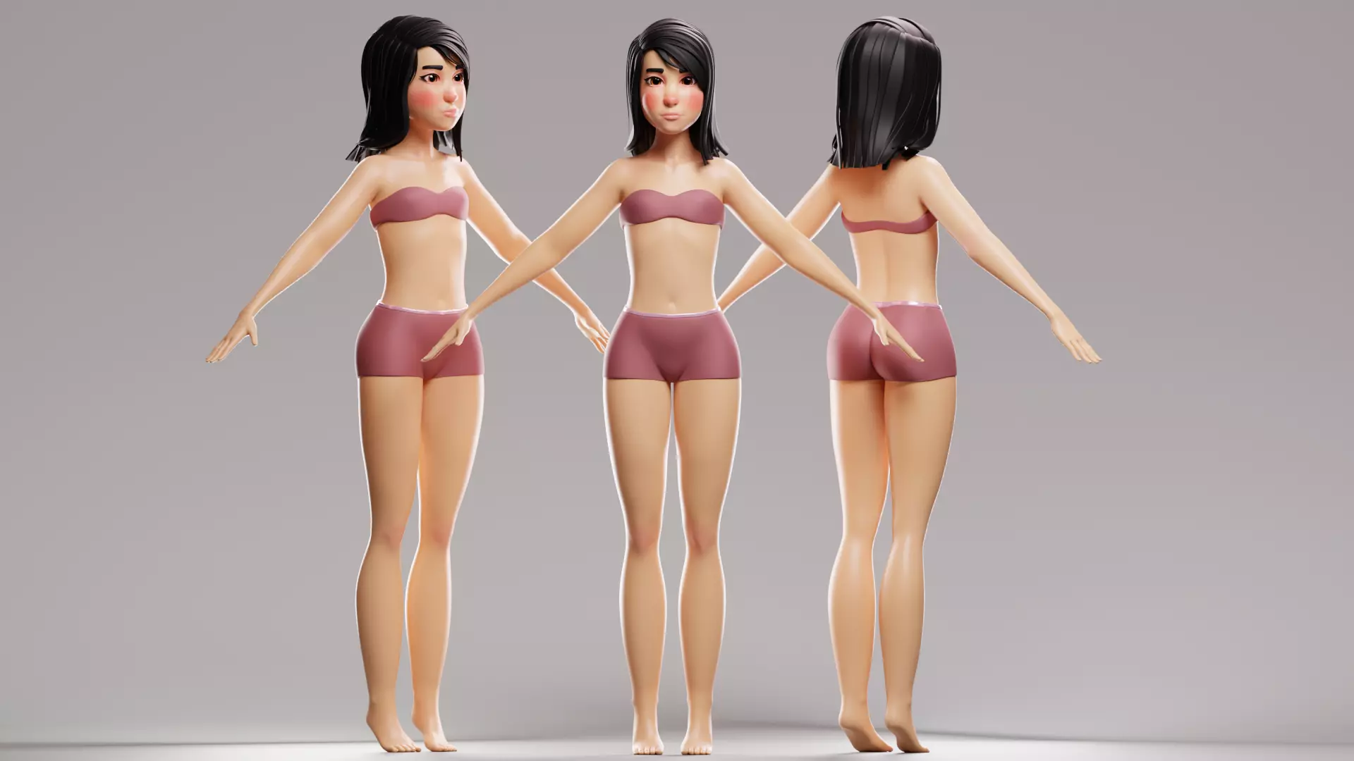 Cartoon female character mochi base mesh 3D model Low-poly 3D model_9
