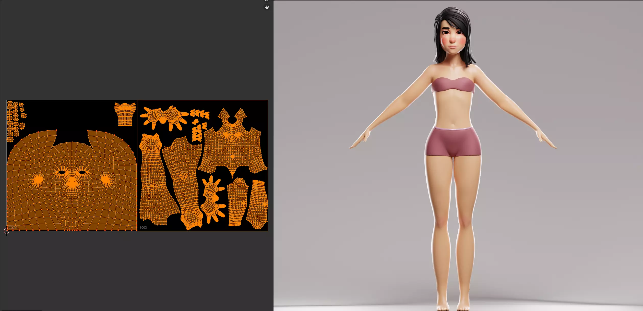 Cartoon female character mochi base mesh 3D model Low-poly 3D model_12