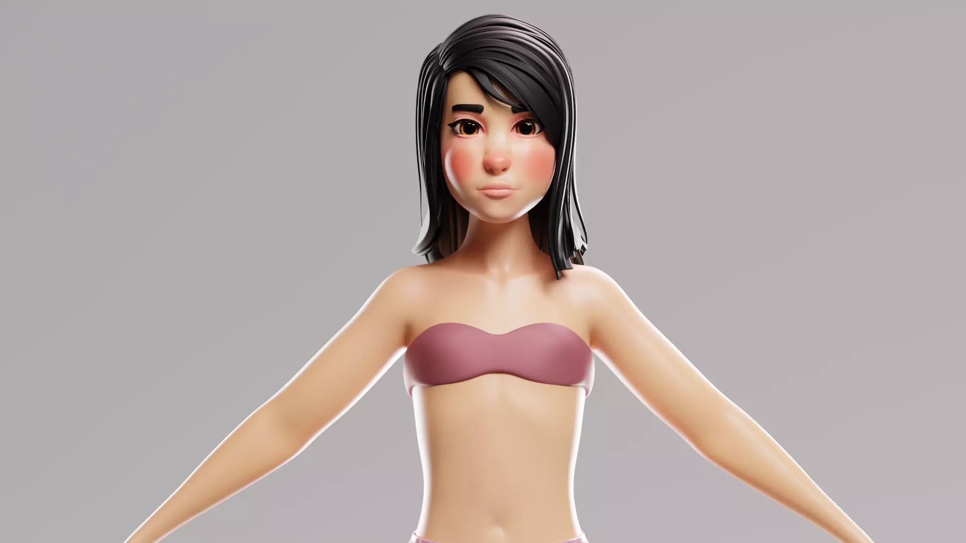 Cartoon female character mochi base mesh 3D model Low-poly 3D model_5