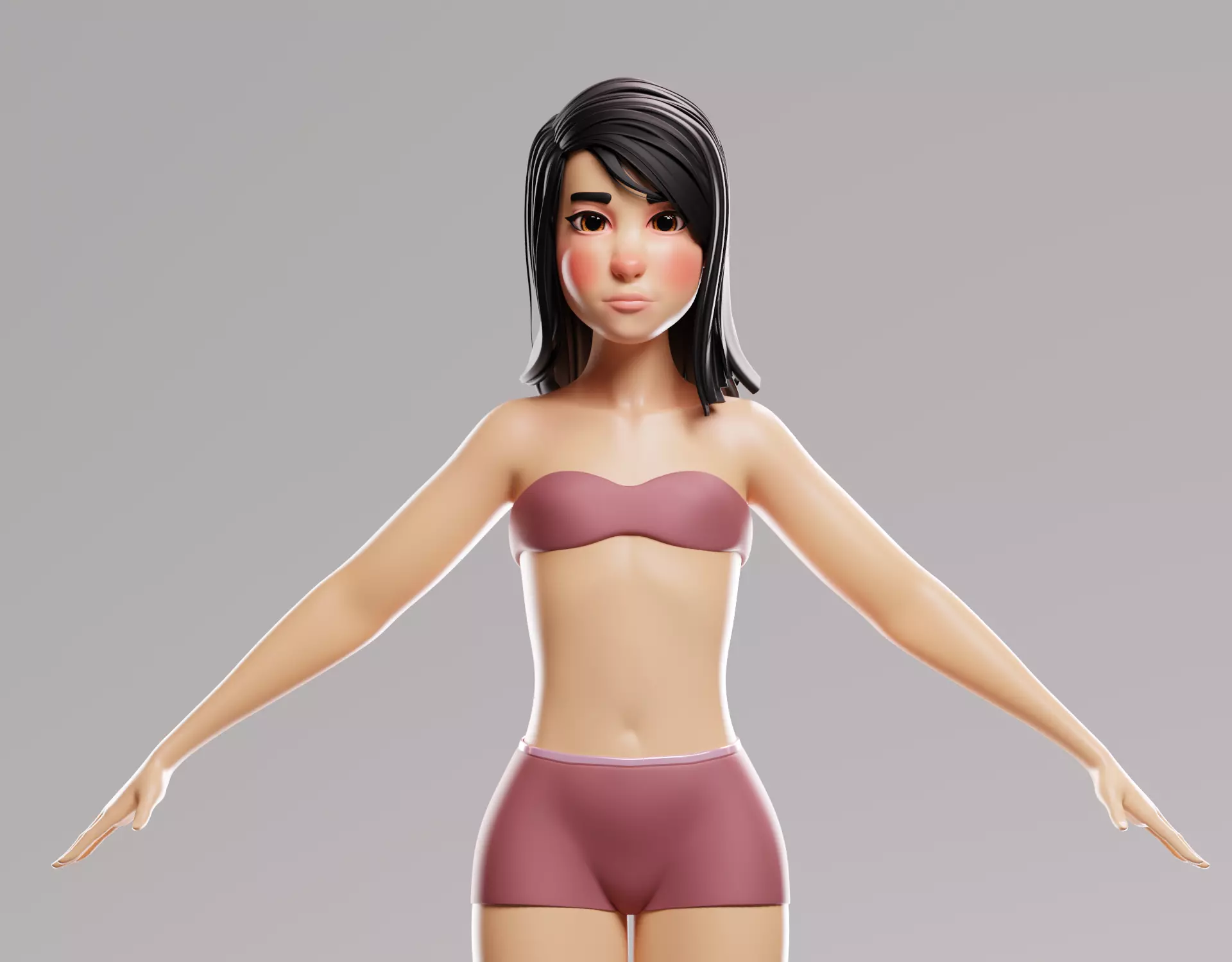 Cartoon female character mochi base mesh 3D model Low-poly 3D model_4