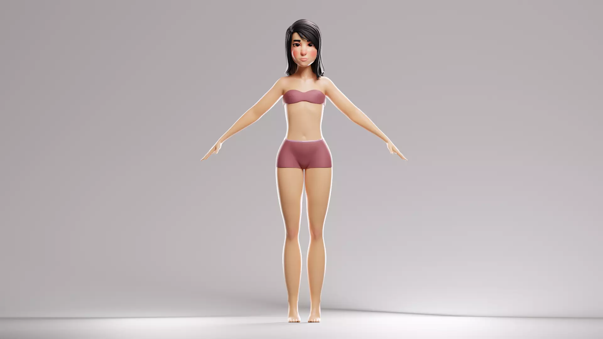 Cartoon female character mochi base mesh 3D model Low-poly 3D model_10