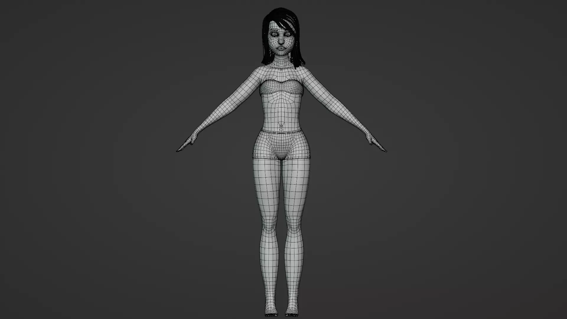 Cartoon female character mochi base mesh 3D model Low-poly 3D model_11
