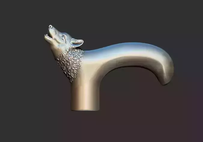 Wolf dog Head Walking Stick Handle 3D Printable Model CNC 