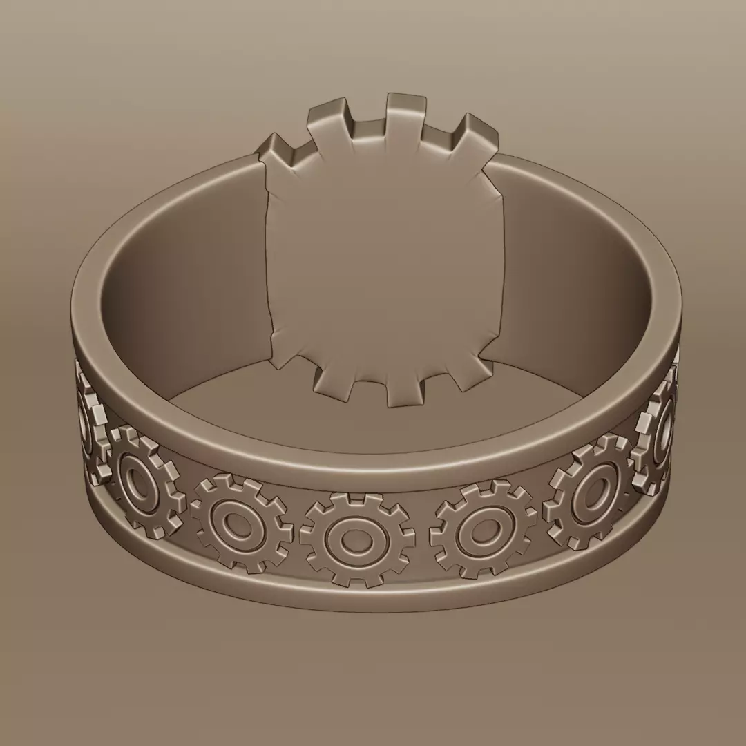 Mechanical Gear Ring - Futuristic Industrial Jewelry Design 3D print model_10