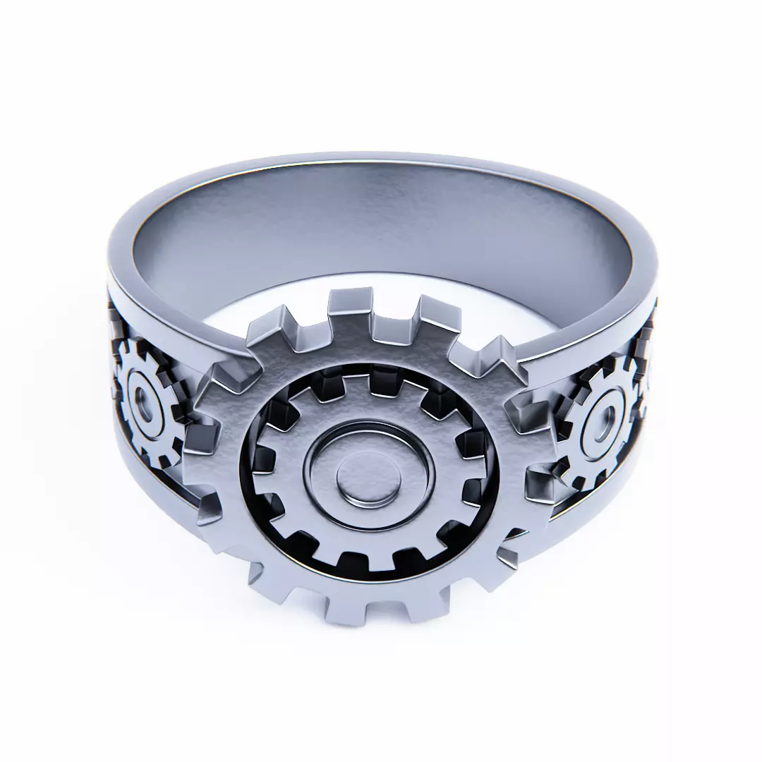Mechanical Gear Ring - Futuristic Industrial Jewelry Design 3D print model_1