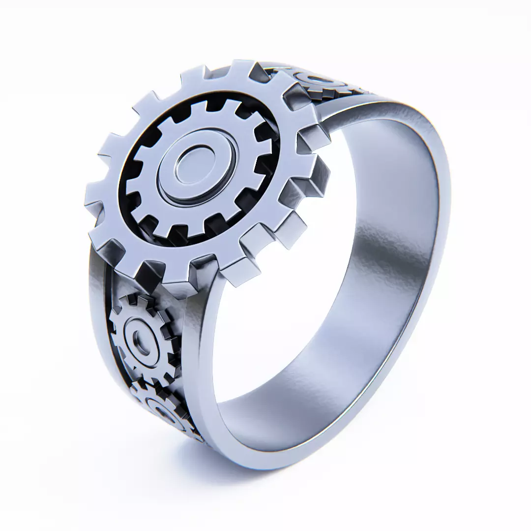 Mechanical Gear Ring - Futuristic Industrial Jewelry Design 3D print model_0