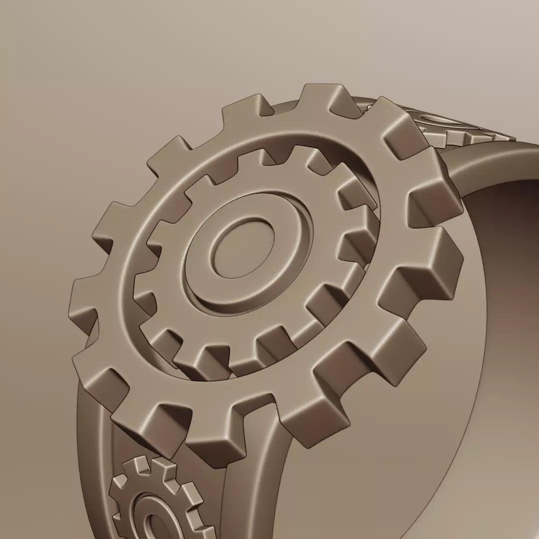 Mechanical Gear Ring - Futuristic Industrial Jewelry Design 3D print model_6