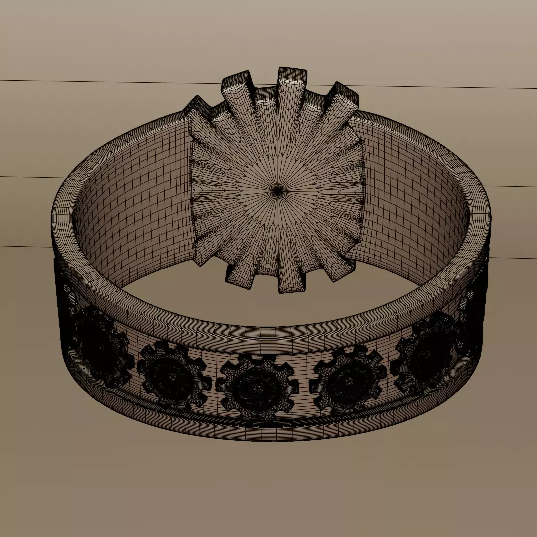 Mechanical Gear Ring - Futuristic Industrial Jewelry Design 3D print model_11