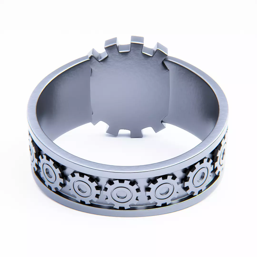 Mechanical Gear Ring - Futuristic Industrial Jewelry Design 3D print model_2